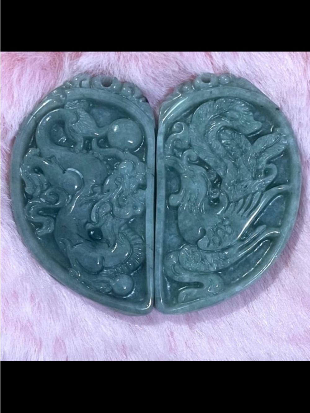 GRADE A Certified Burma Green Jadeite Jade Dragon Phoenix Hand Carved Necklace